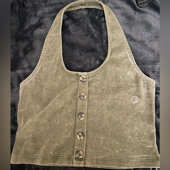 Aeropostale Tops - Large (in juniors) army green distressed crop halter top from Aeropostale